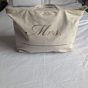 Kate Spade Cream and Gold Mrs Canvas Tote